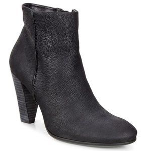 ECCO Shape 75 Black Nubuck Leather Ankle Boot w/3" Heel 41 EU/10-10.5 US
